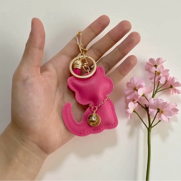 None Accessories - Vibrant Pink Cat Keychain, NEW